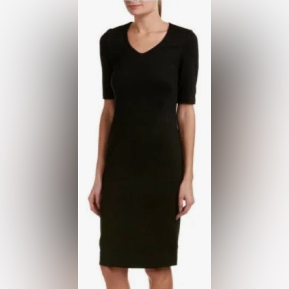 CAbi Black Puff Sleeve Sheath Dress